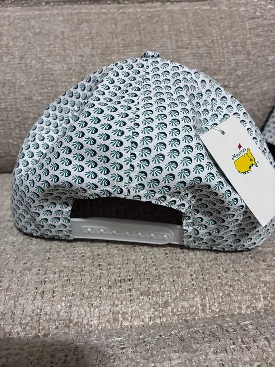 Masters White and Green Patterned Mesh Golf Cap with Yellow Logo - Picture 2 of 2